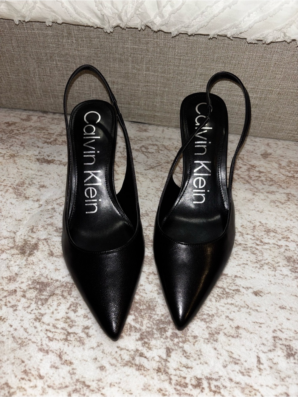 Calvin Klein Black Pointed Toe Slingback Heels Size 8
